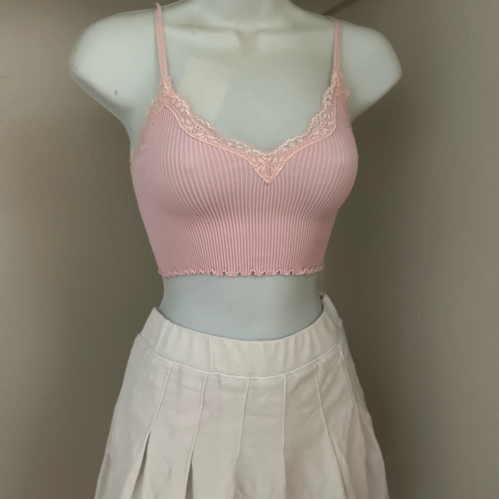 Ribbed Lace Crop Top